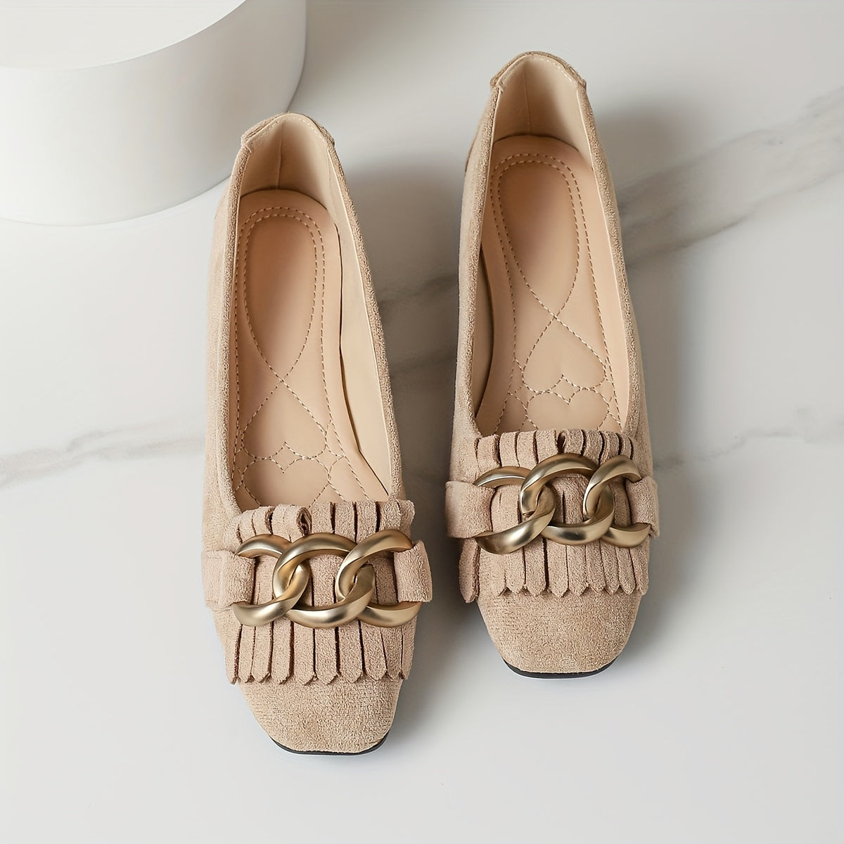 Ayollar uchun Slip-On Mary Jane tufli Bej mato qulay kundalik poyabzal