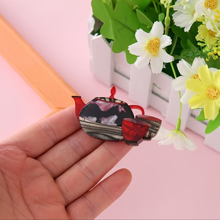 Acrylic Kettle-Shaped Brooch Pin for Clothing and Accessories