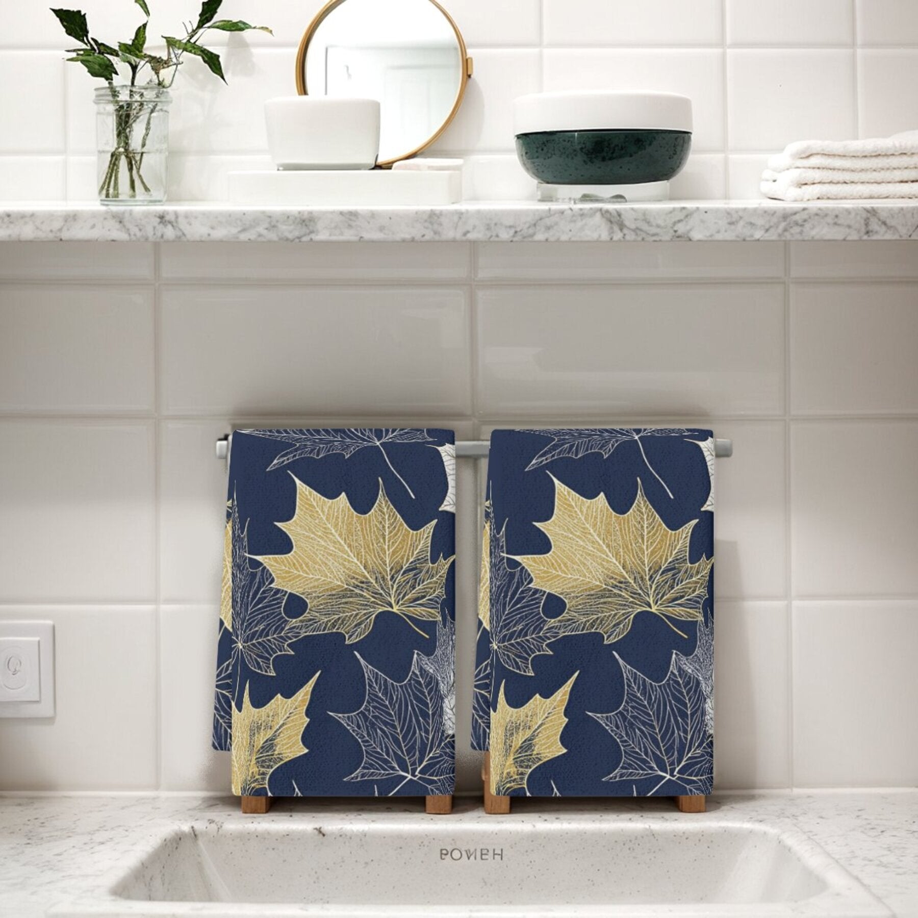 Набор из 2 кухонных полотенец с изображением листа растения и кленового листа для уборки и декора