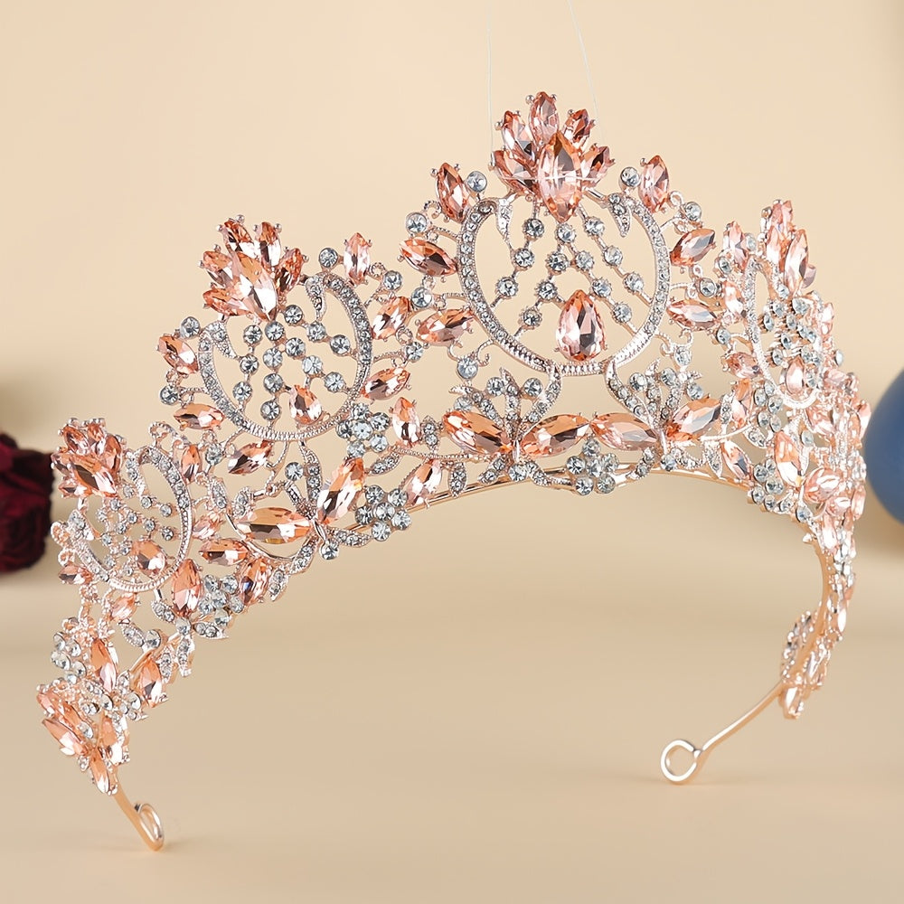 Red and Gold Crystal Tiara Headband for Weddings and Events Elegant Rhinestone Accessory