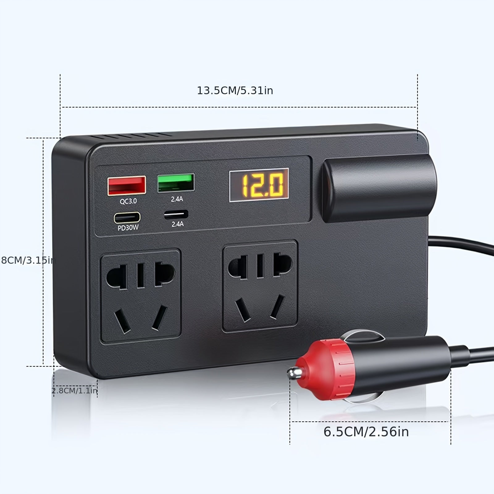 200W автомобильный инвертор питания 12V/24V в 220V с USB PD быстрой зарядкой, компактный