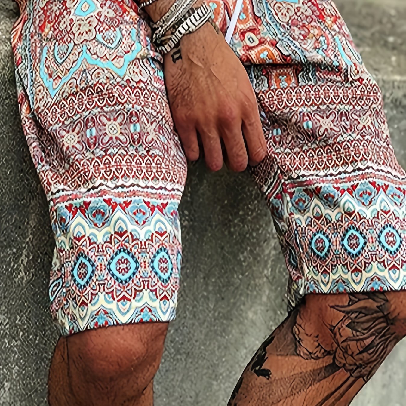 Men's Plus Size Graphic Print Beach Shorts with Elastic Drawstring Waist