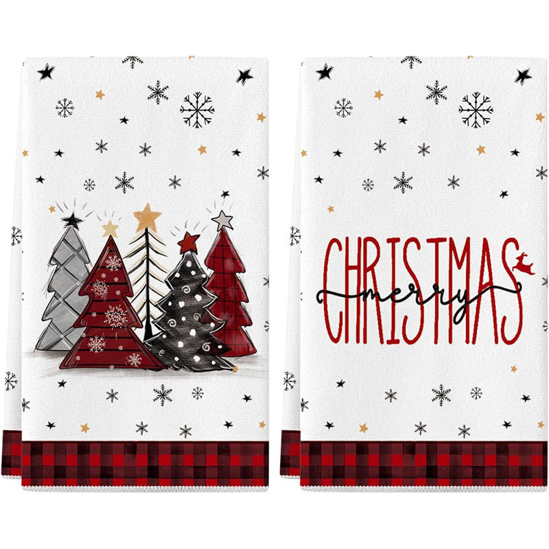 Christmas Kitchen Towels Set, Tree Design, Large, Dish Drying, Festive Decor