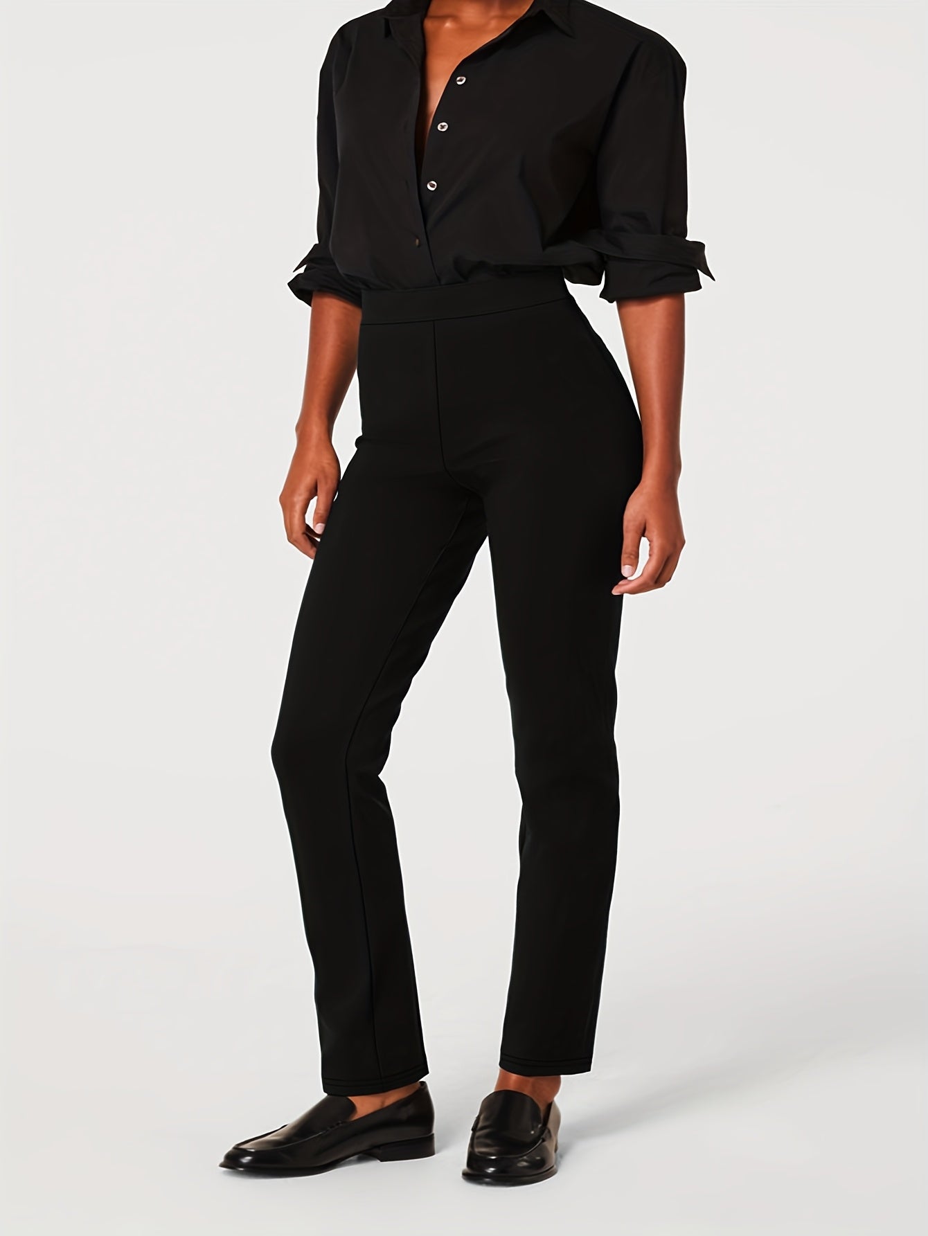 Women's Plus Size Stretchy Straight Leg Pants Black Plus-Size Pants