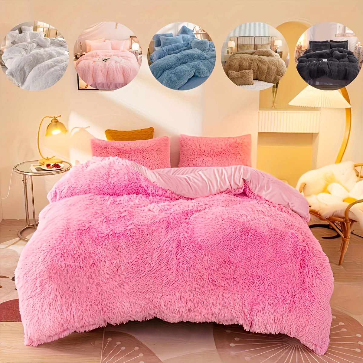 Velvet Duvet Cover Set with Pillowcases Solid Color Warm Bedding for Bedroom or Guest Room