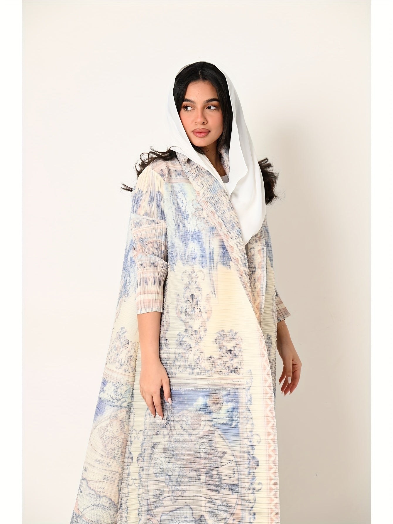 Plus Size High-Stretch Geometric Print Long Robe for Women Casual Formal