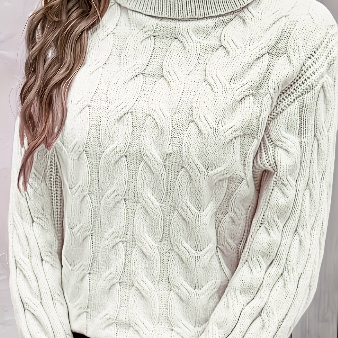 Plus Size Women's Cable Knit Sweater Turtleneck Long Sleeve Fall Winter