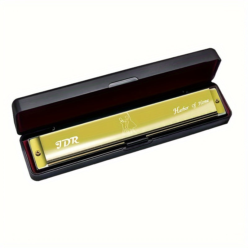Губная гармошка диатоническая на 24 отверстия в тональности C, черный металл, с футляром