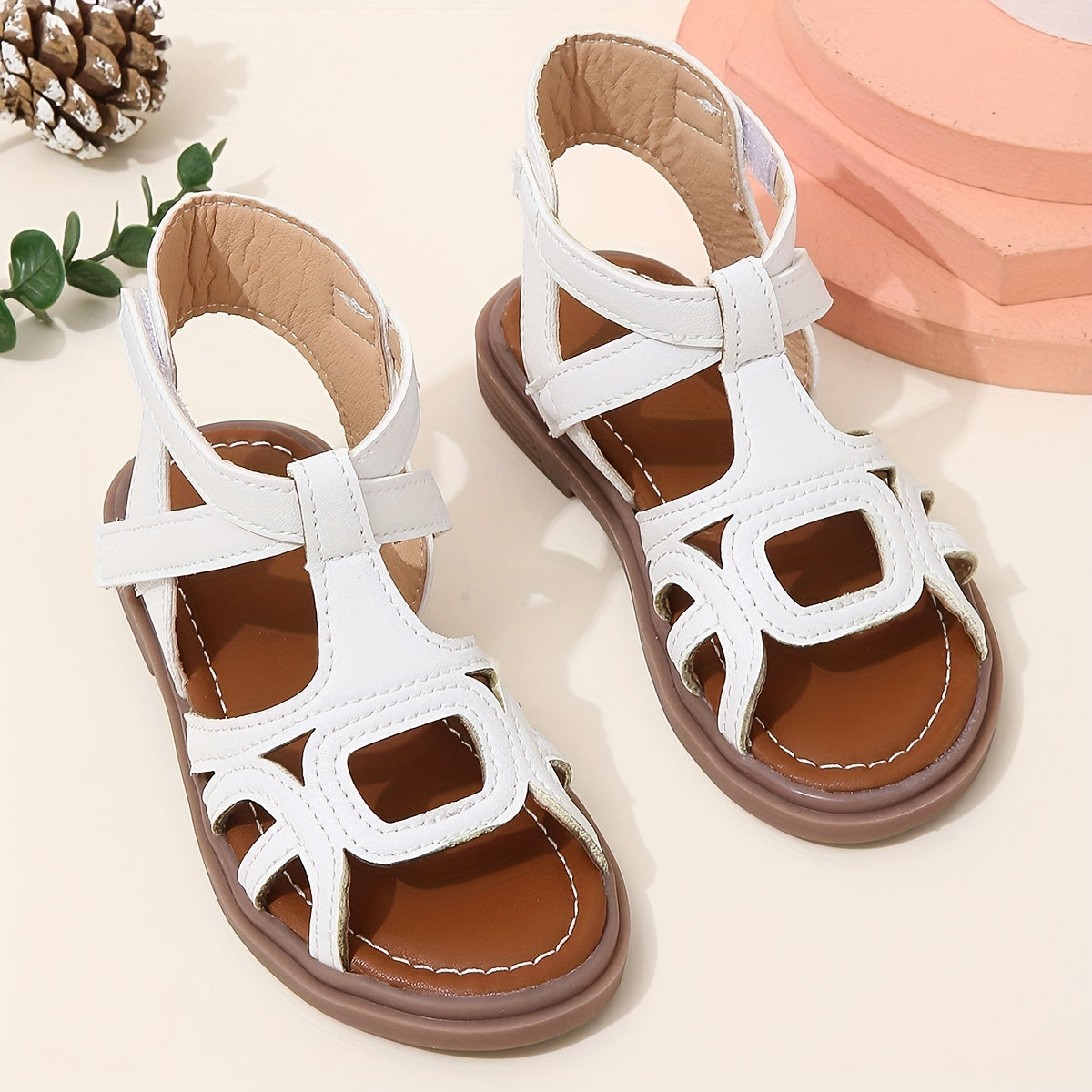 Girls' Summer Sandals Open Toe T-strap PU Platform Beach Shoes for Kids