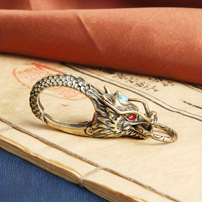 Dragon Keychain Brass White Copper Turquoise Accessory for Men Belt