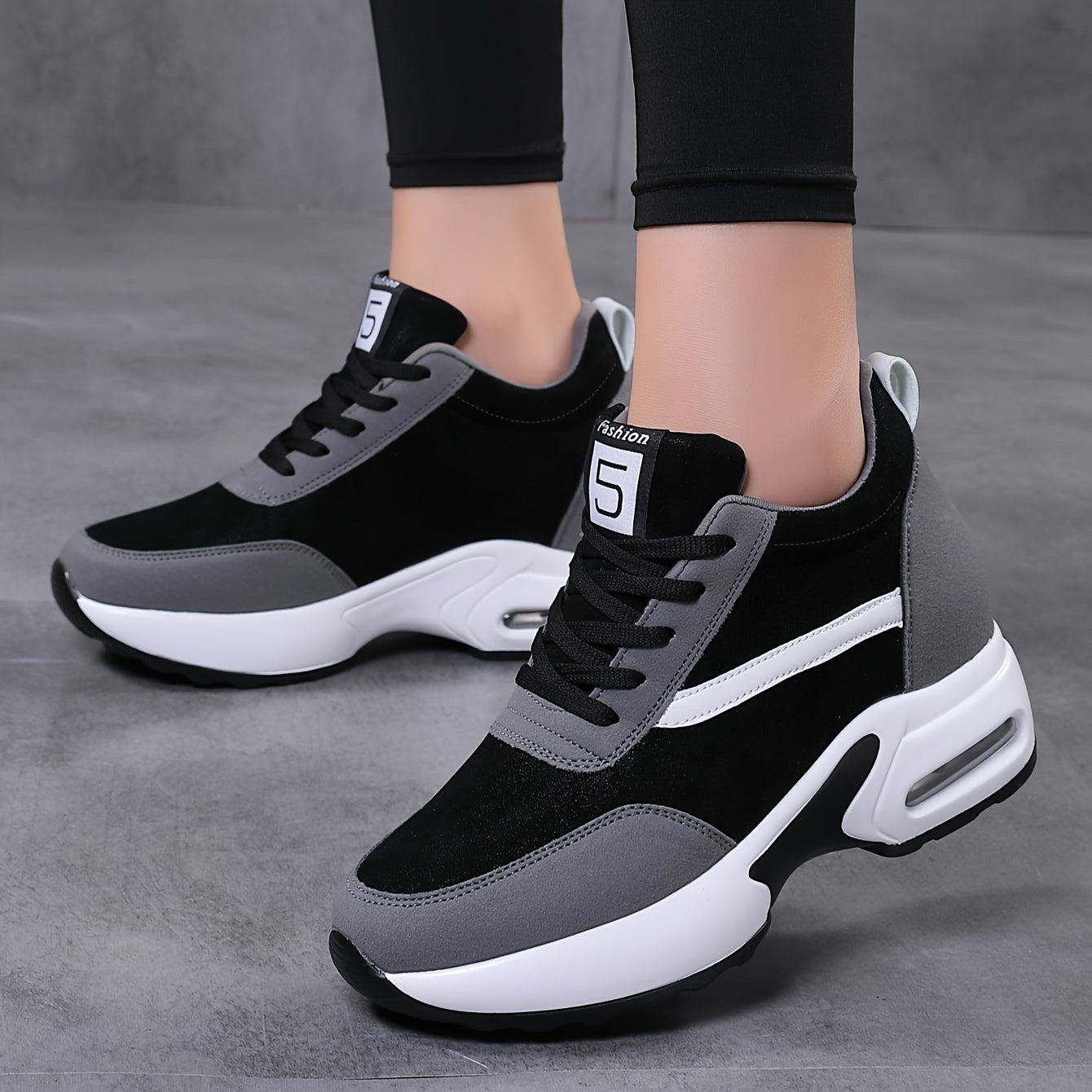 Women's Casual Sneakers with Air Cushion Low-Top Lace-Up PU Upper