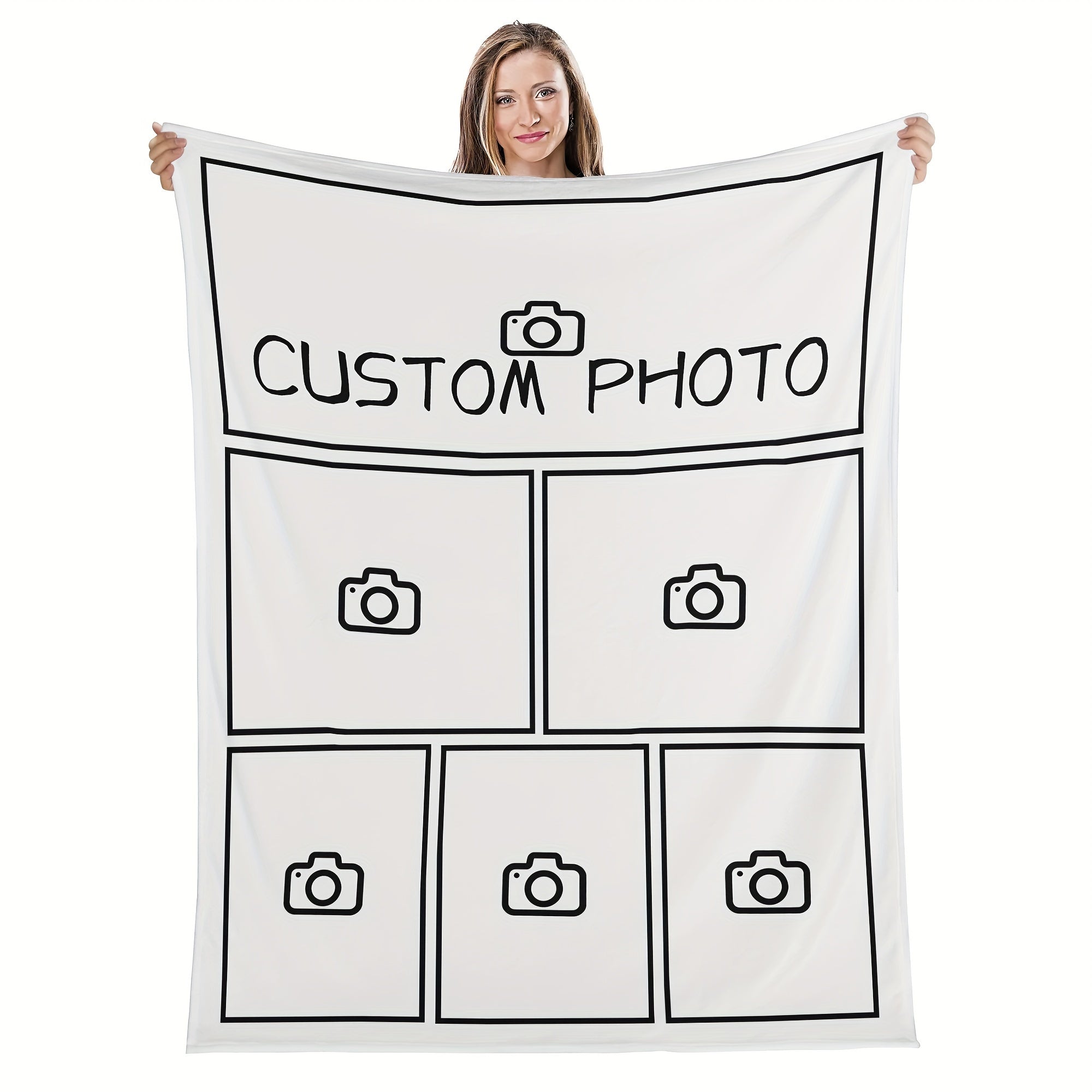 Personalized Flannel Blanket with Photo Collage for Sofa and Bed, Machine Washable