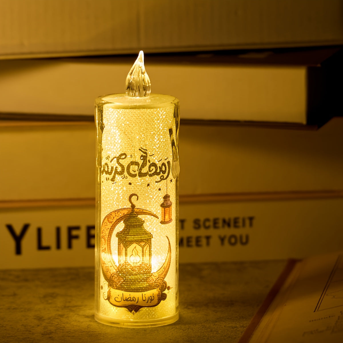 4 ta LED Ramazon sham yoritgichlari batareyalar bilan ishlaydi, Eid va bayram tadbirlari uchun mukammal.