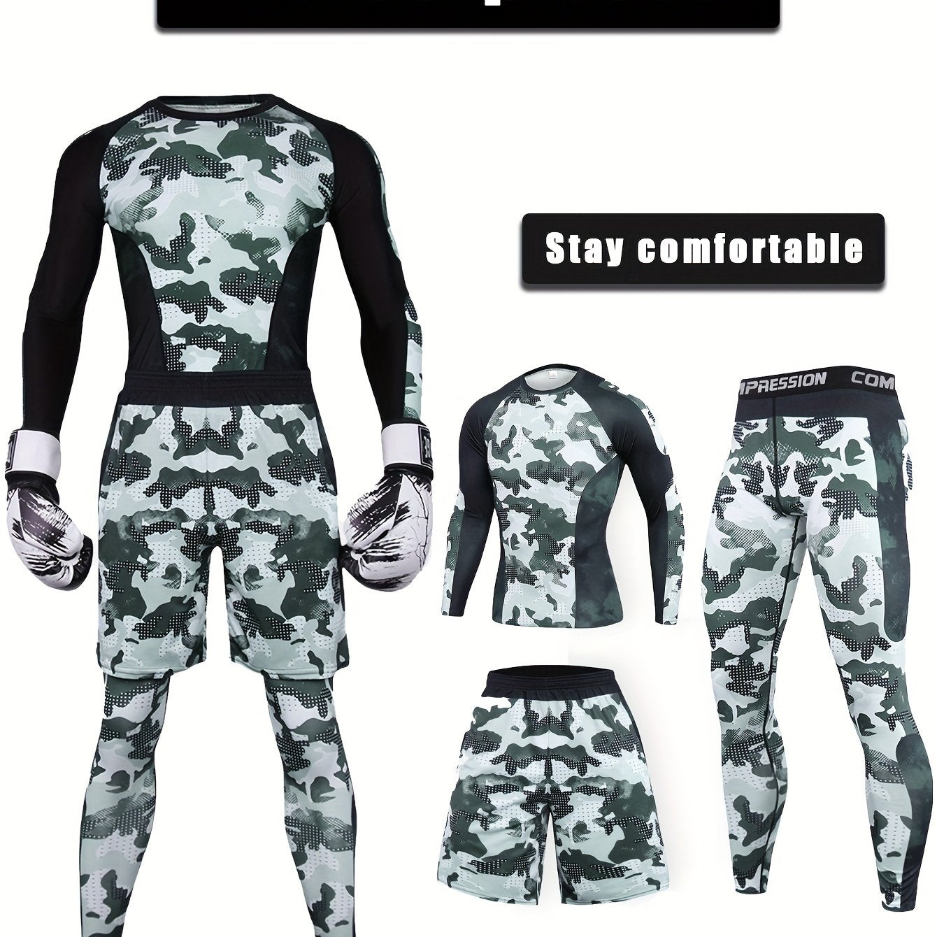 Conjunto deportivo de camuflaje para hombre, set de 3 piezas para entrenamiento, gimnasio, correr, ciclismo y entrenamiento