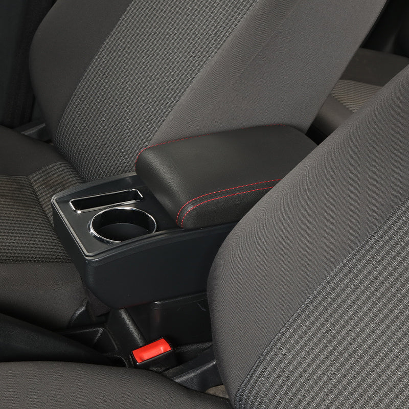 Black ABS Double Layer Car Armrest Box with Phone Cup Holder for Vehicles