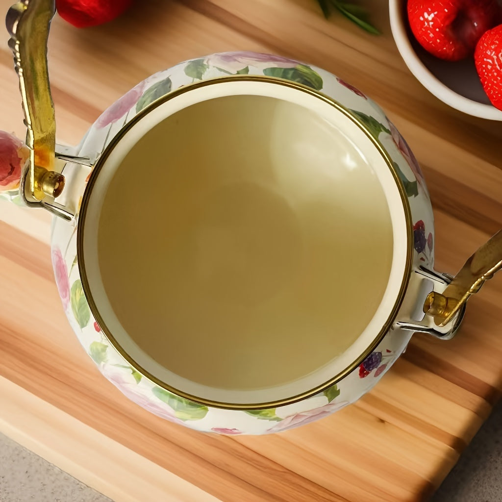 Enamel Double Handle Stew Pot 2.8L Floral Design Induction Gas Stove