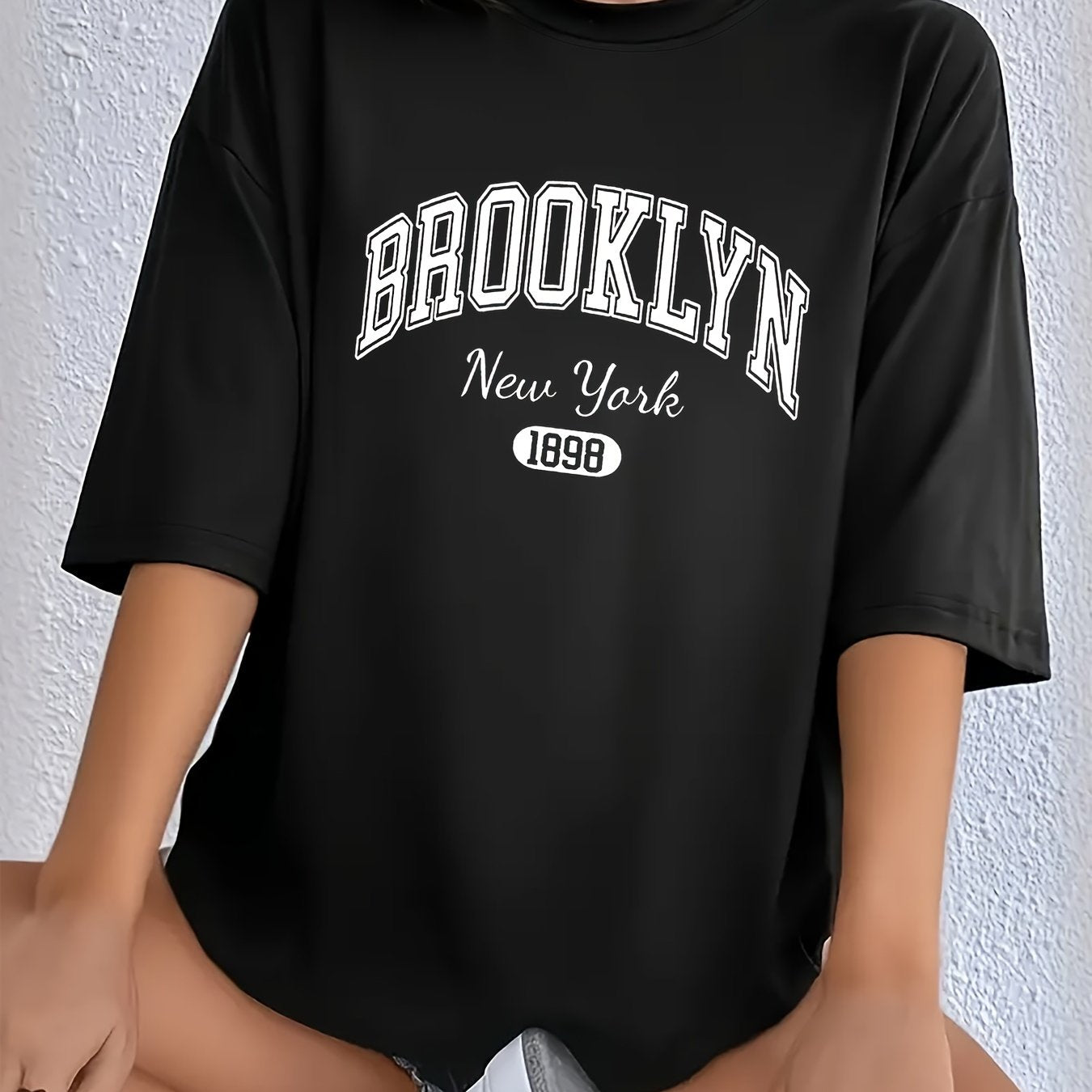 Plus Size Graphic T-Shirt for Women Polyester Knit Summer Casual Brooklyn 1898 Design