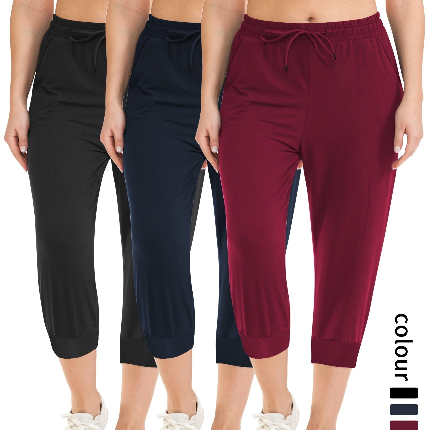 Women's Plus Size Drawstring Capri Jogger Pants Casual Loose Fit Four-Way Stretch