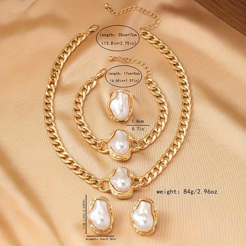 Women's Jewelry Set with Faux Pearl Pendant Necklace Bracelet Earrings Casual Style