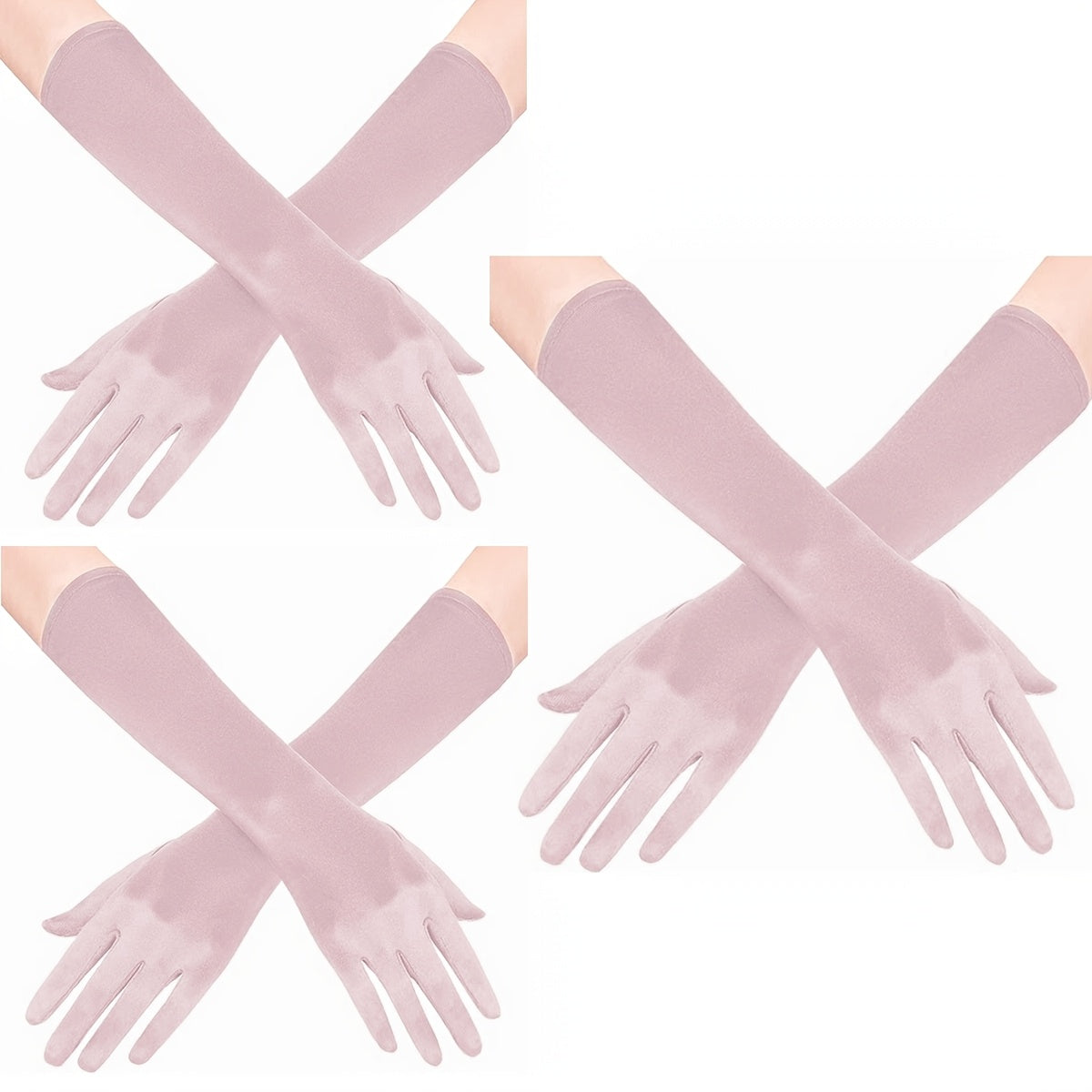 Ayollar uchun satindan tayyorlangan uzun opera qo'llari, 3 ta, vintage, tirsak uzunligi, kechki kiyim va to'y uchun