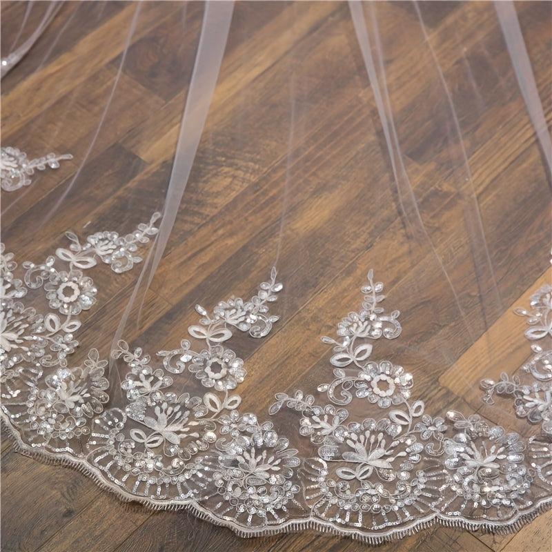Bridal Wedding Hair Accessories Floral Lace Edge Veil with Comb