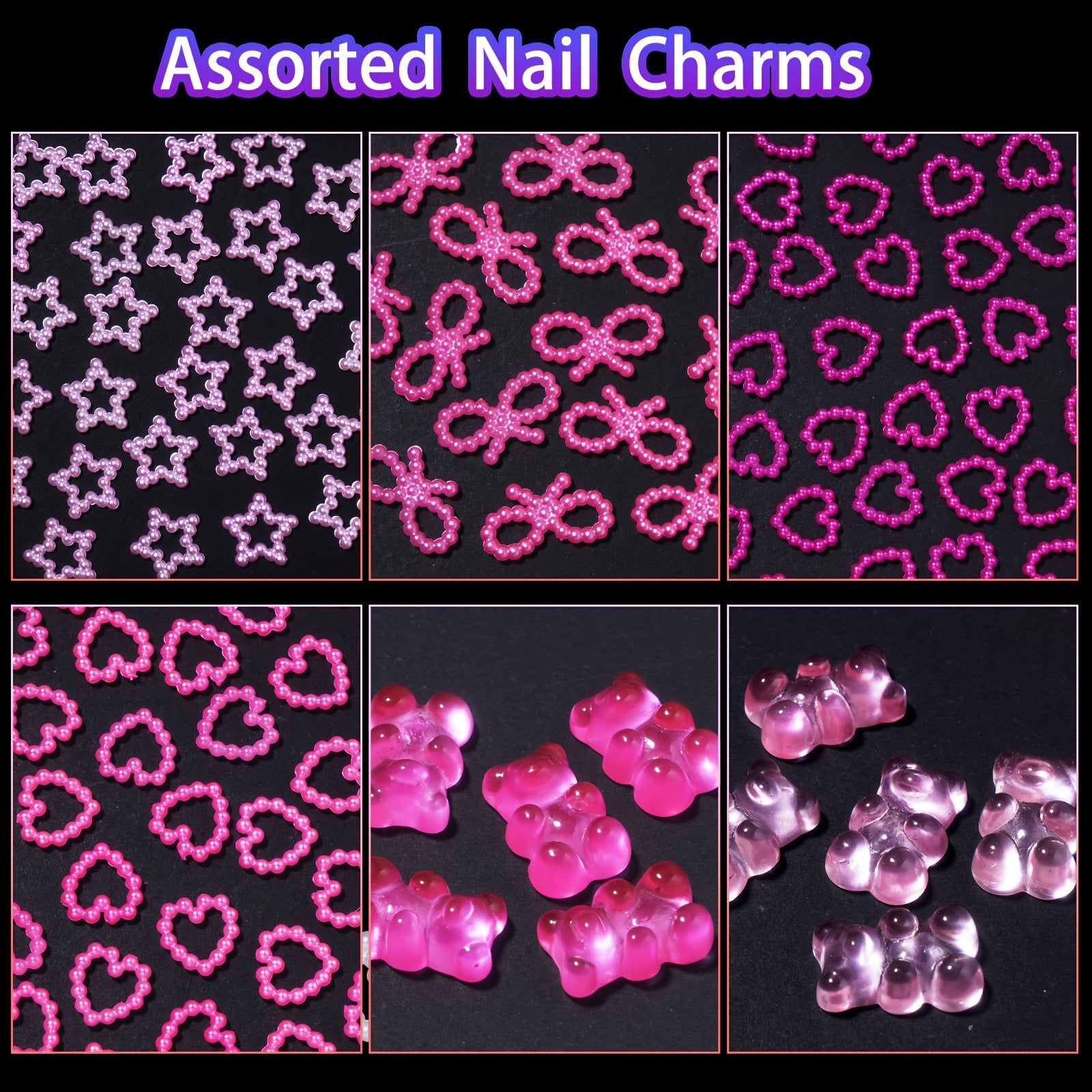 Pink 3D Nail Art Charms with Pearls Gems Hearts Bows for Manicure and Jewelry