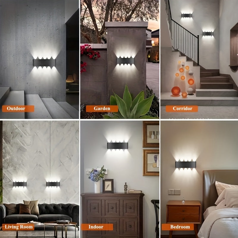 Aplique de pared LED para exteriores con luz cálida, montaje semi empotrado, plástico