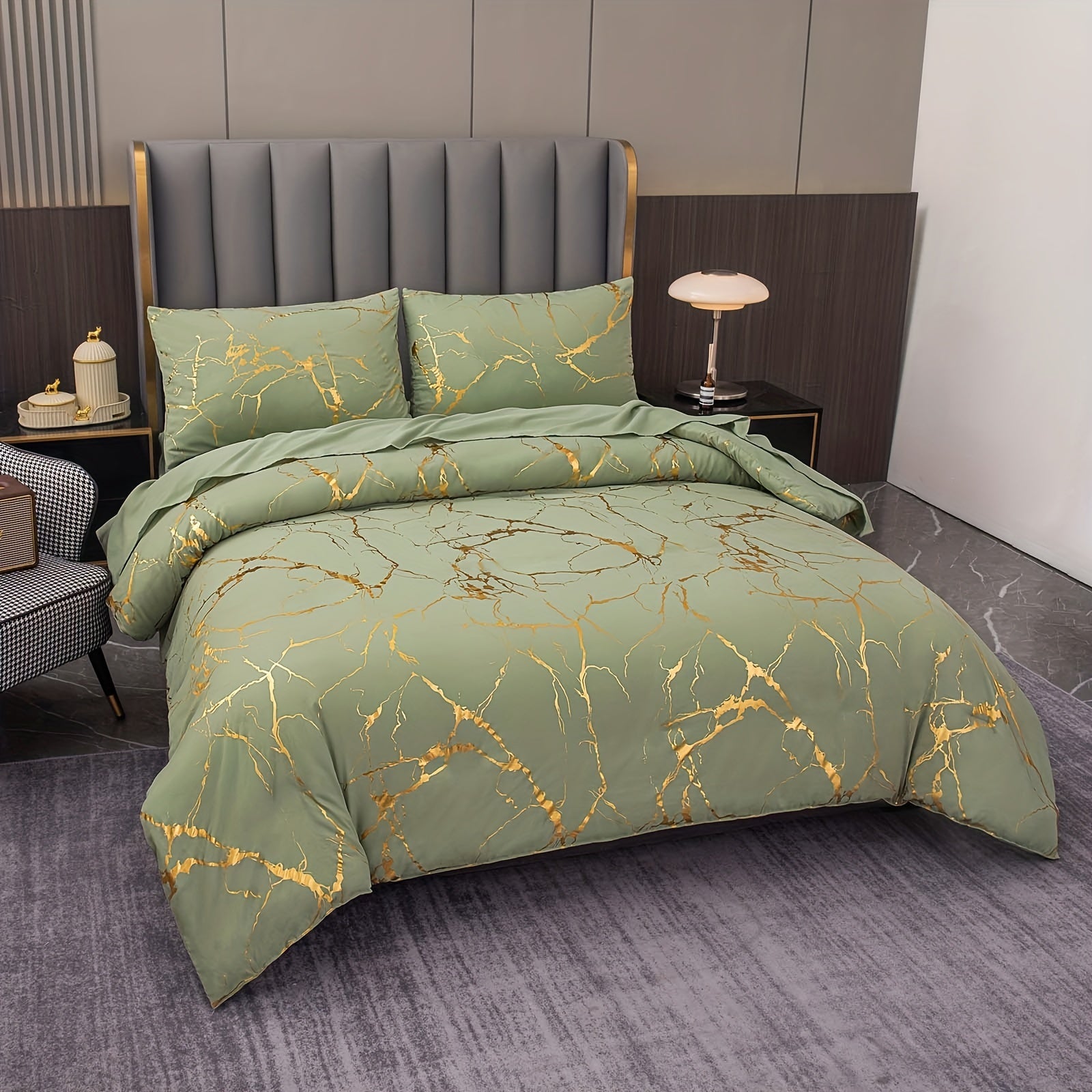 Elegant Marble Pattern Bedding Set in Pink Gray Green Blue Purple Washable Ultra-fine Fiber Duvet Cover 2-3 Piece