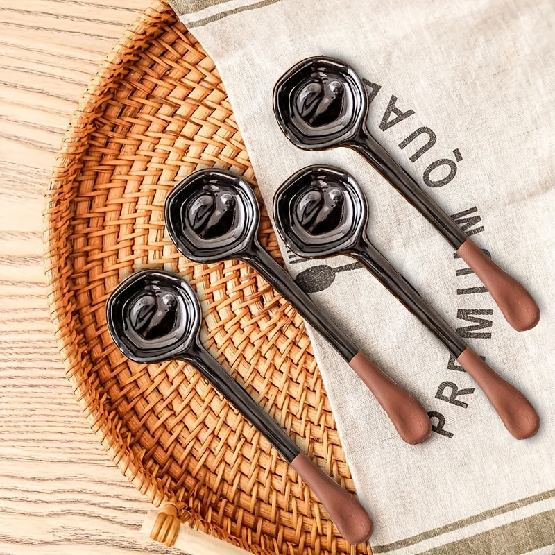 Set of 4 Retro European Ceramic Coffee Spoons Heat-Resistant Stirring Utensils