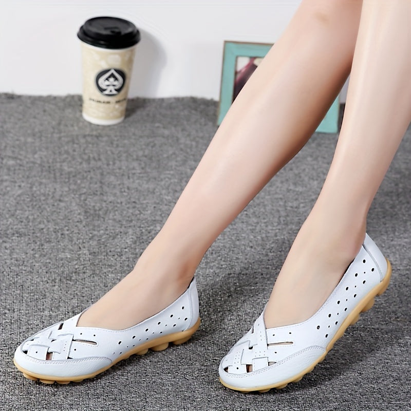 Women's Slip-On Flat Shoes with Hollow Out Design Breathable Lightweight Casual