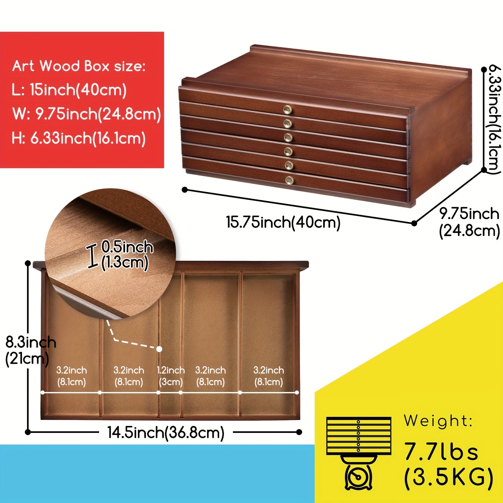 Wooden Art Supply Organizer with Removable Drawers - 4/6/10 Compartments for Pastels Pencils and More