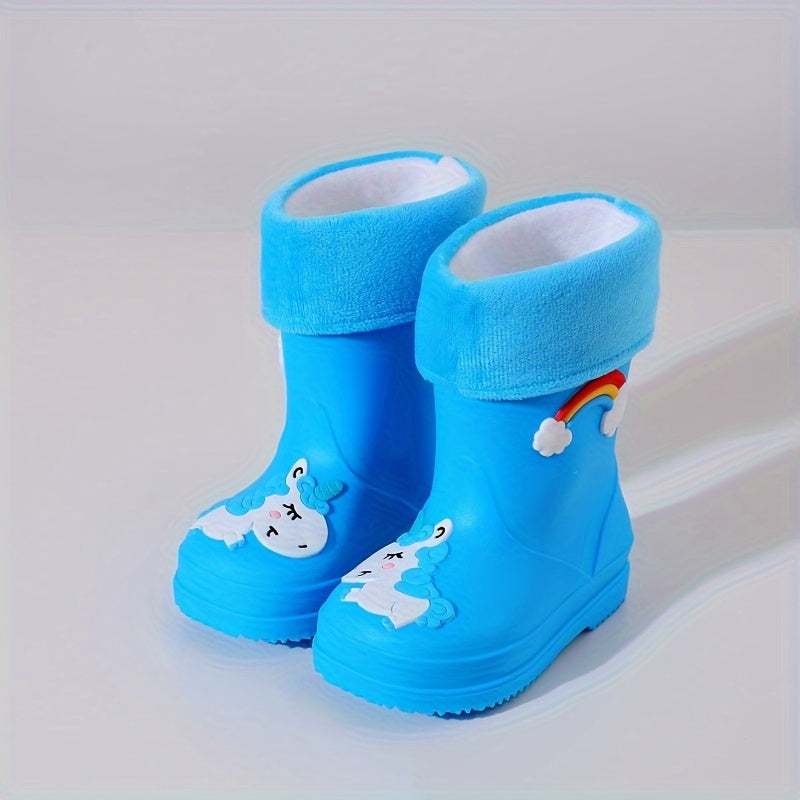 Kids' Rain Boots Unicorn Rainbow Plush Fleece Short PVC Slip-On Outdoor All-Season