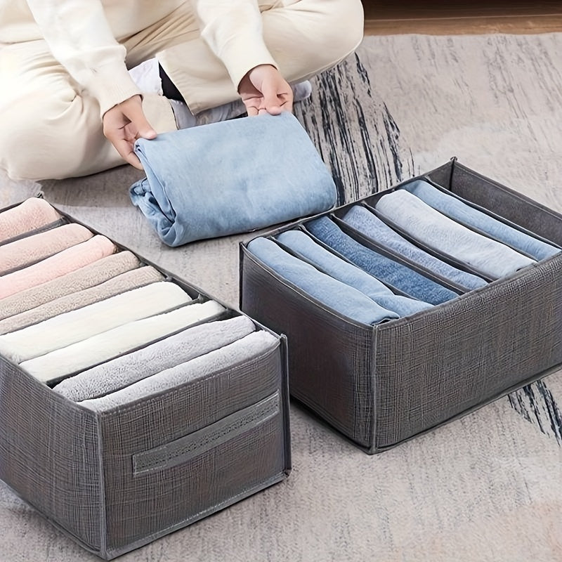 Foldable Clothing Organizer with 7 Compartments, Polyester Canvas, Transparent Mesh