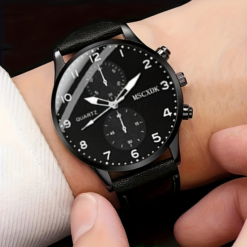 To'rt nafar erkaklar uchun quarts soatlari to'plami, dumaloq alloy korpuslar va faux charm bilan ta'minlangan taqinchalar bilan