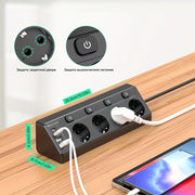 4-Tier Corner Power Strip with USB C and USB Wall-Mounted and Desktop Black 2m