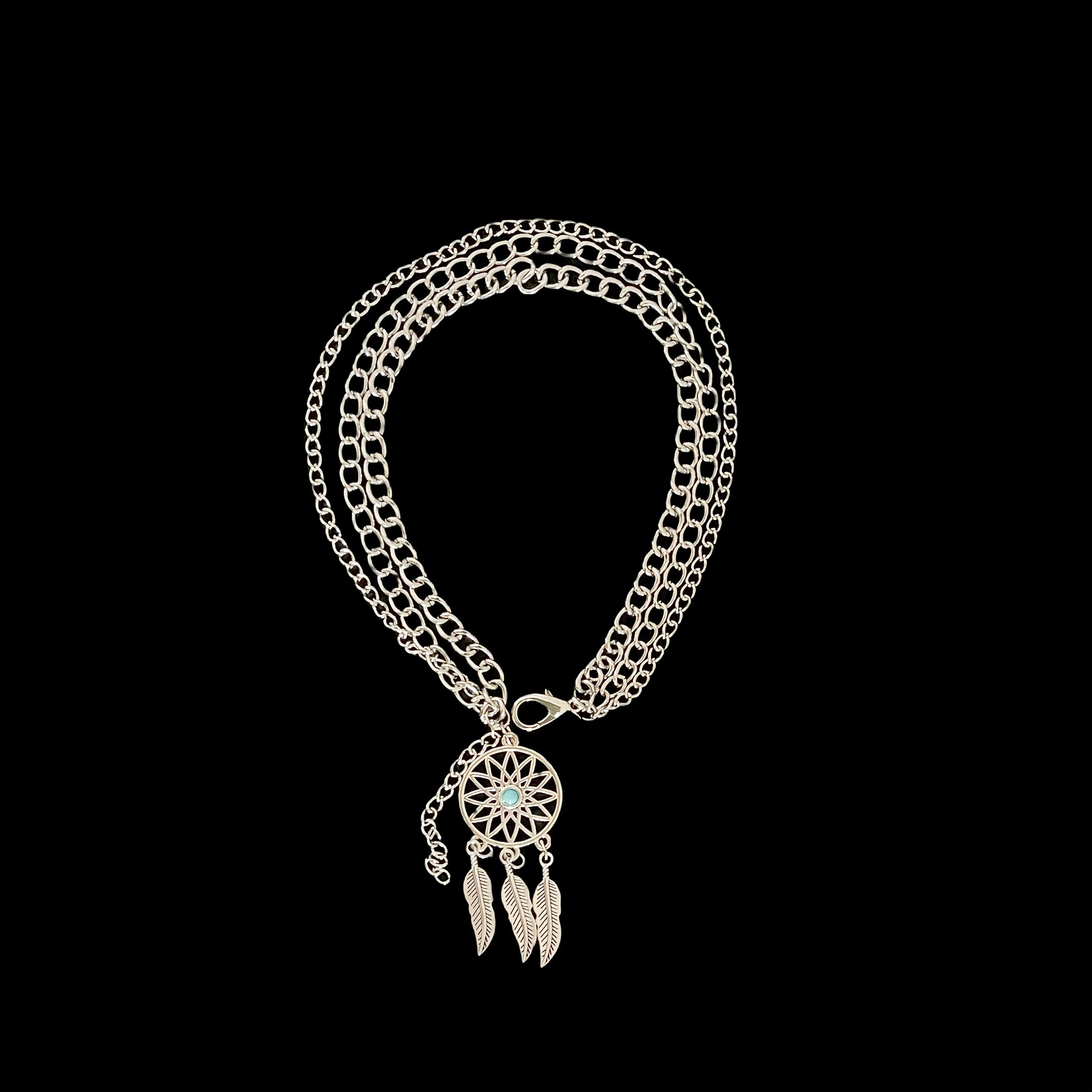Women's Vintage Iron Boot Chain Jewelry with Tassels and Turquoise Details