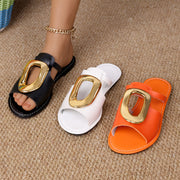 Women's Casual Black White Orange Sandals with Golden Buckles