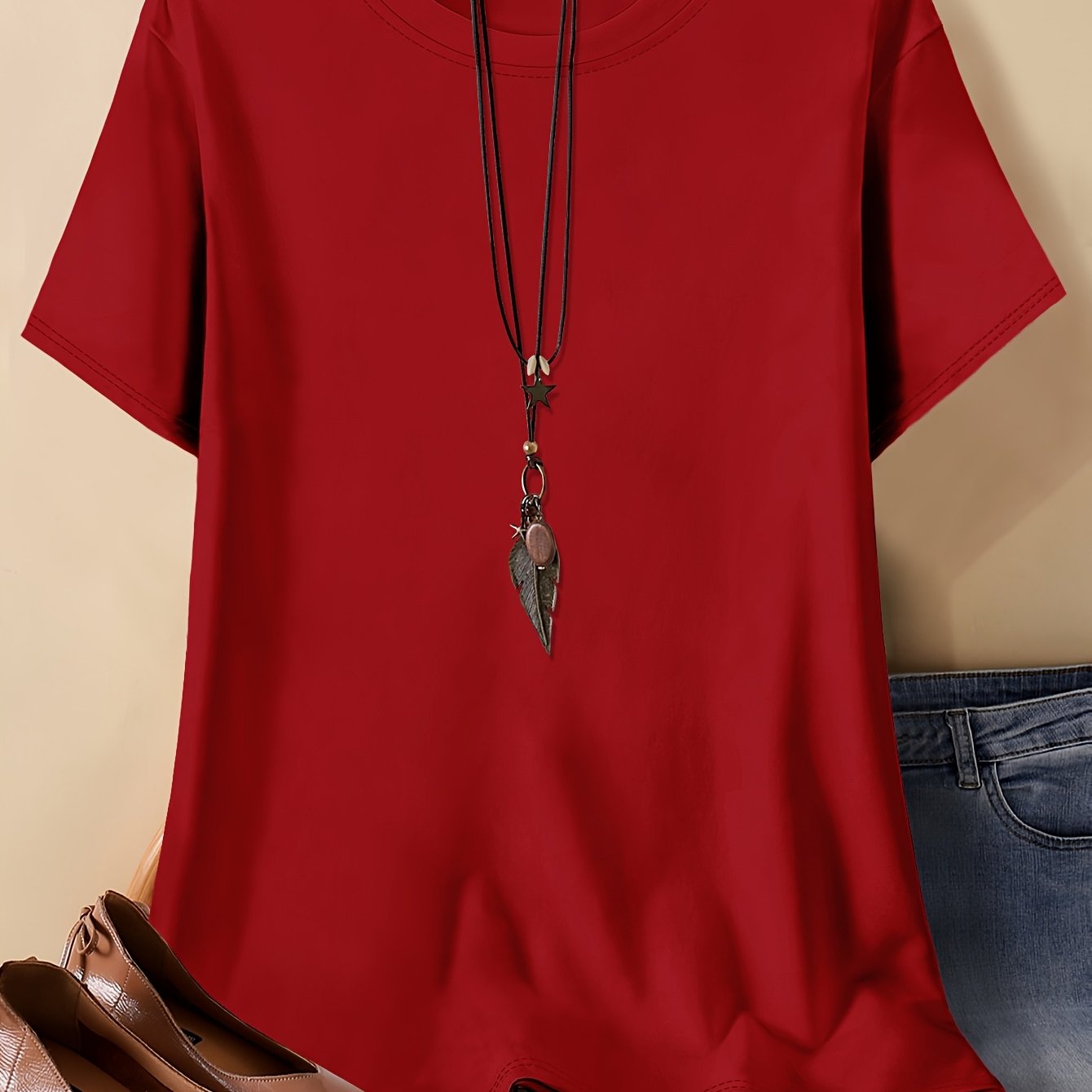 Plus Size Women's Cotton Plain T-Shirt in Black Large