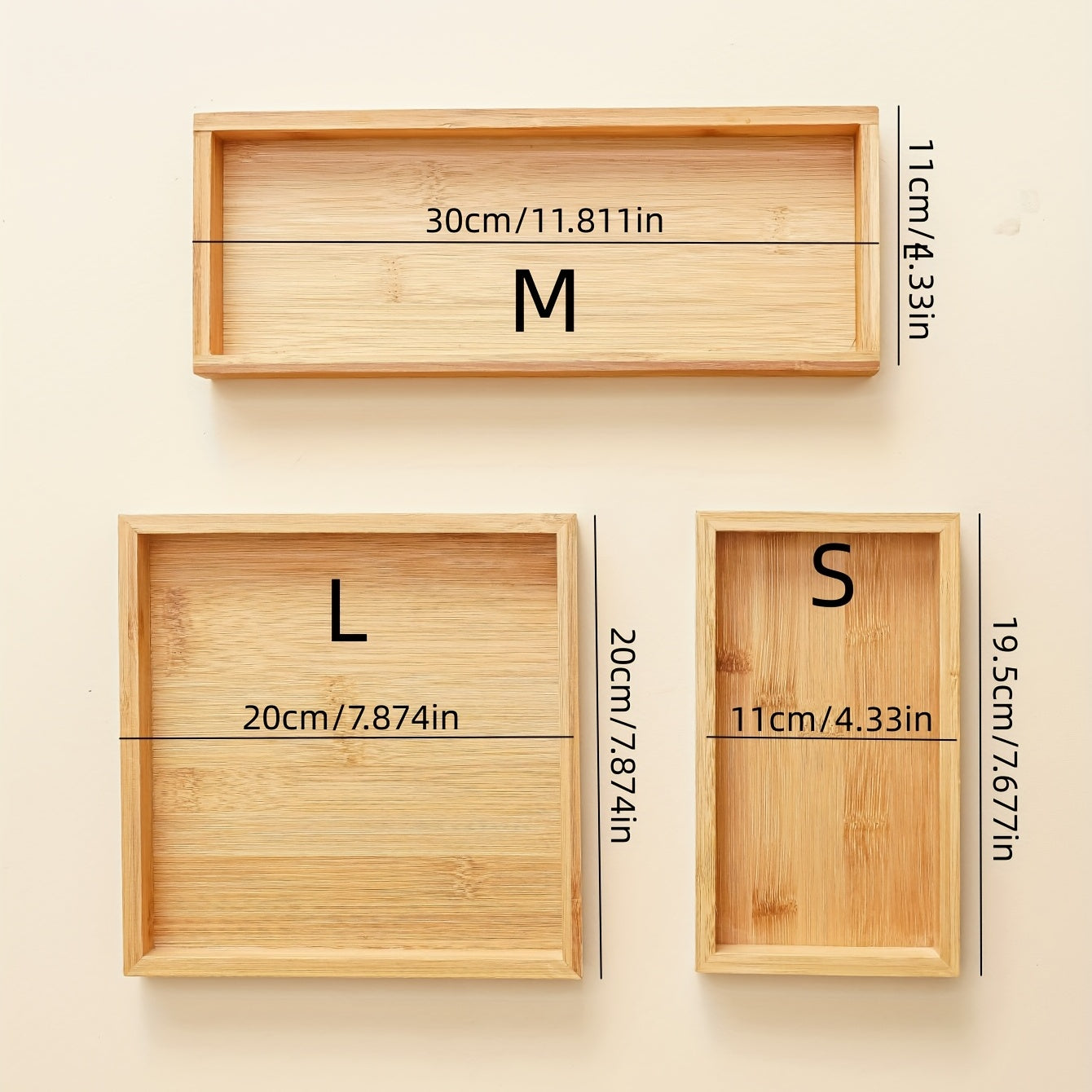 Bamboo Wood Ornament Tray Set 3 Sizes Storage Organizer Home Decor