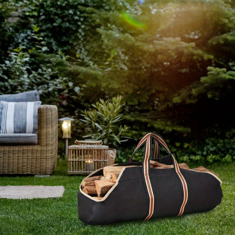 Sturdy Firewood Carry Bag Log Carrier with Handles Black Outdoor Use