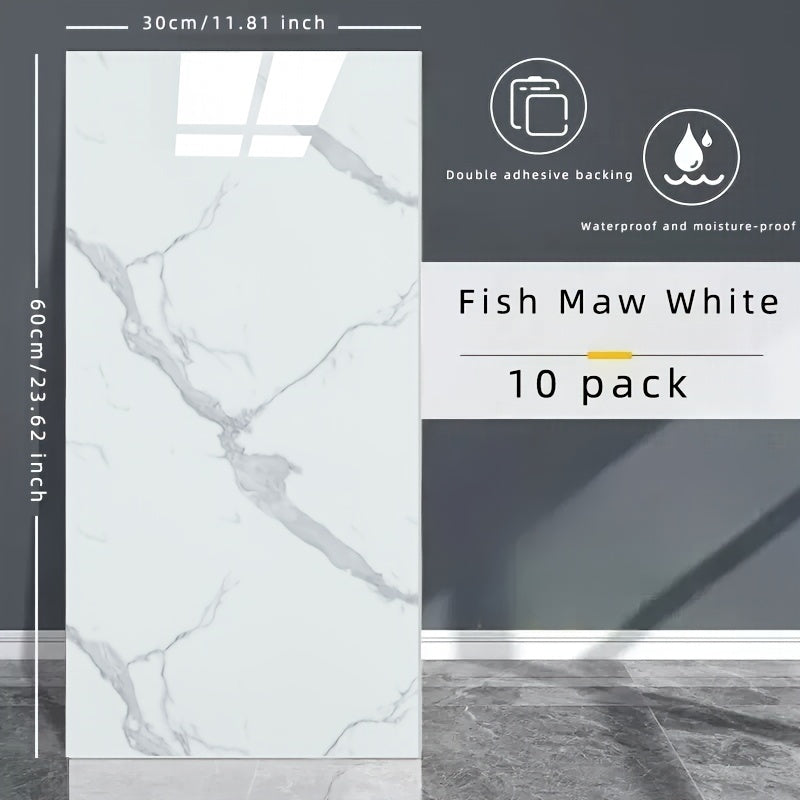 Marble Pattern Wall Stickers Glossy Washable Plastic Rectangular for Kitchen Bathroom