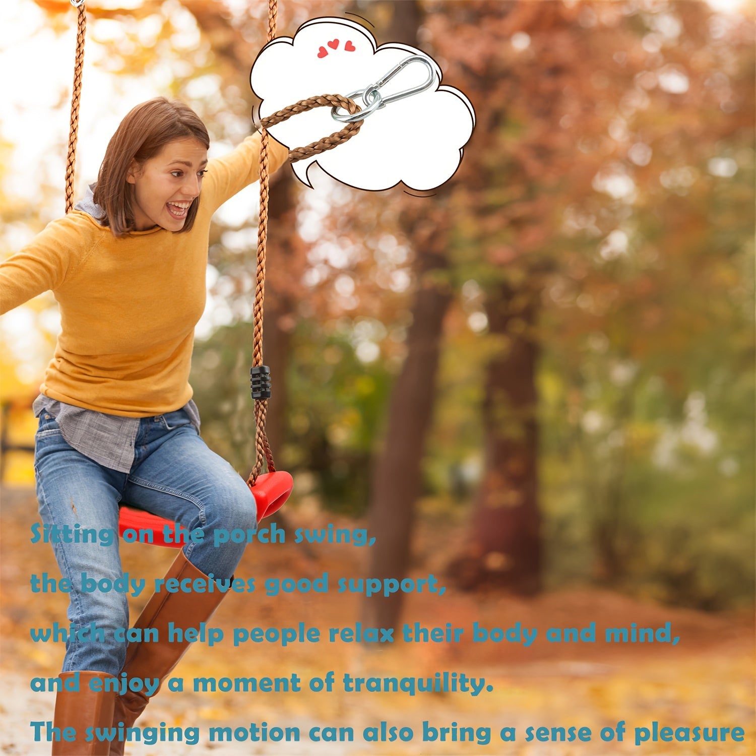 Adult Outdoor Plastic Swing Chair with Adjustable Soft Rope Red