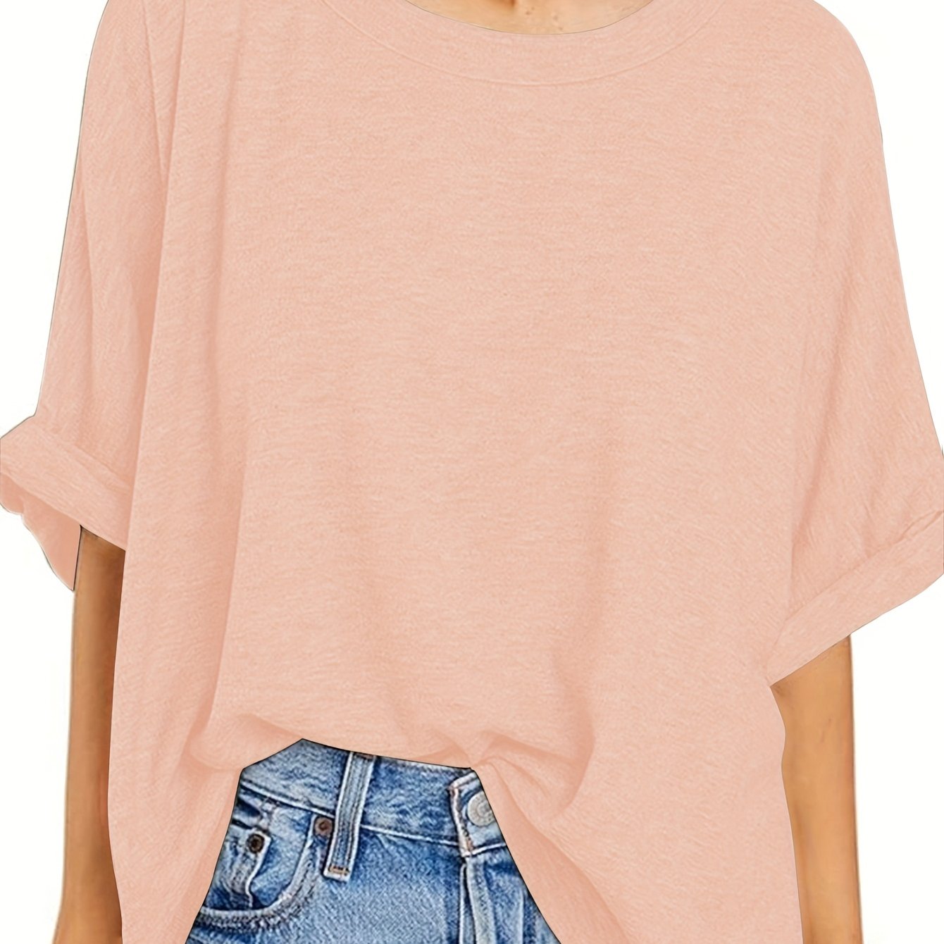 Plus Size Black Loose Fit Women'S T-Shirt Casual Short Sleeve Top