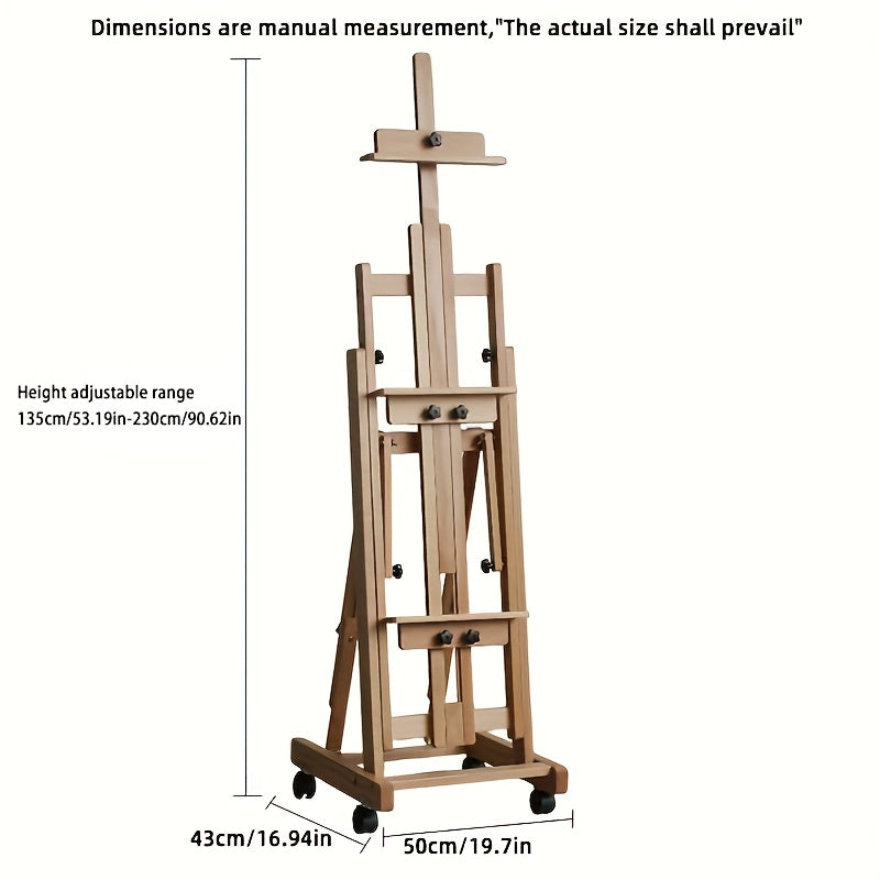 Portable Wooden Easel for Artists Adjustable Height and Angle Khaki
