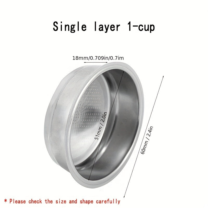Universal Stainless Steel Single-Layer Espresso Filter Basket 51mm Coffee Portafilter