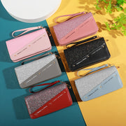 Длинный кошелек с цветными блоками, клатч с пайетками и слотами для карт для женщин