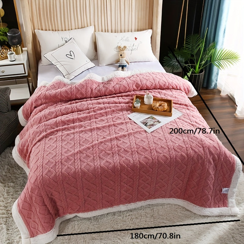 Reversible Sherpa Fleece Blanket for Sofa Bed Cozy Warm Embossed Taffeta Throw