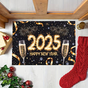 Rectangular Polyester Fiber Doormat with Champagne Cup Print Non-Slip Machine Washable for Entryway Kitchen Bathroom