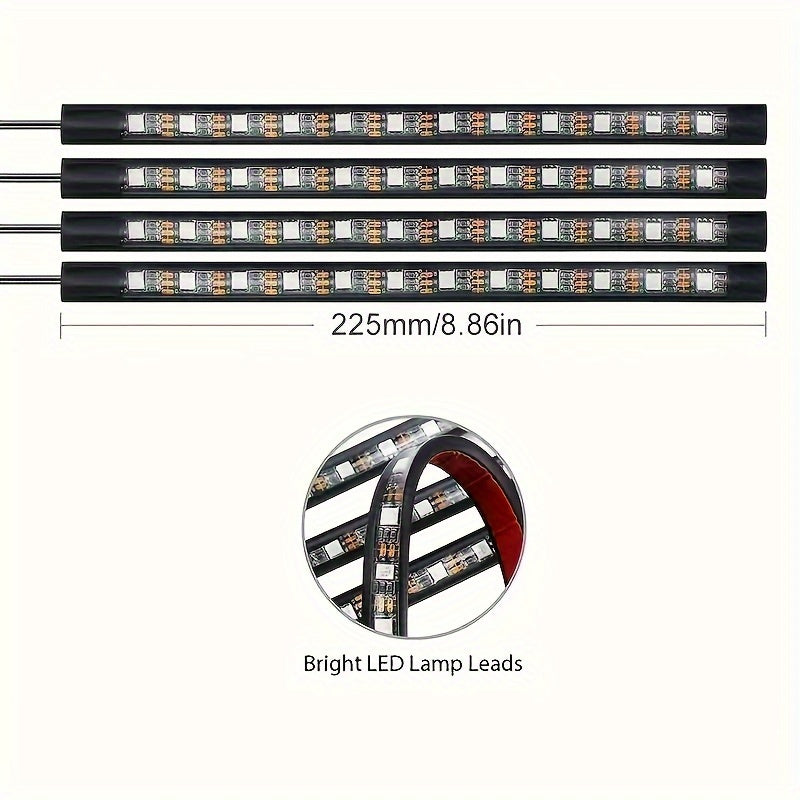 Kit de iluminación interior de coche RGB inalámbrica con control por app, 48 LEDs, sincronización con música