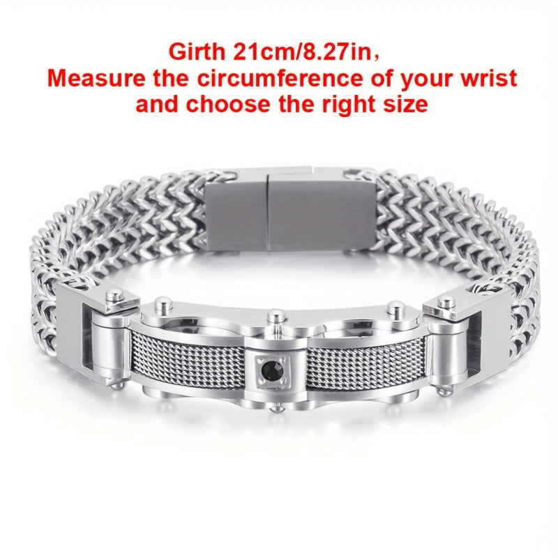 Men's Titanium Steel Bracelet with Faux Gemstone Square Design Magnetic Clasp
